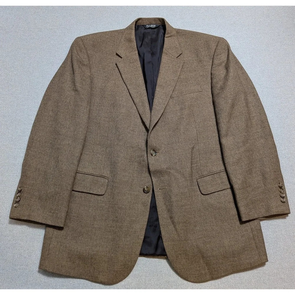 Jos A Bank Traveler Traveler's Collection Mens Blazer Brown 44R Wool Classic Fit
